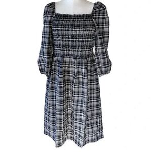NWT Loft Black and White Plaid Midi Dress